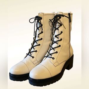 Michael Kors | Women’s Anaka leather combat boots in cream. NWOB size 11